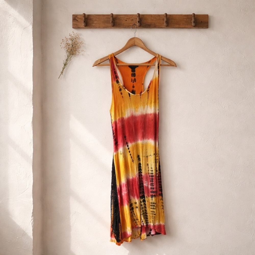 Club Z Collection Tie Dye Maxi Dress Womens Medium Orange Yellow Excellent Boho